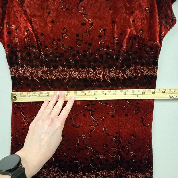 Vintage 90's Velvet Women's S Whimsygoth Red Black Floral Pattern Maxi Dress - Picture 6 of 9